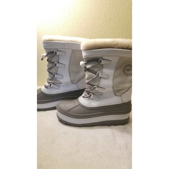 UGG WHITE WATERPROOF SHEEPSKIN SNOW BOOTS SIZE US 6/UK 5 RUBBER PREOWNED - Picture 5 of 12